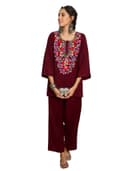 Shae by SASSAFRAS Women Woollen Embroidered Round Neck Short Kurta With Straight Pants 1