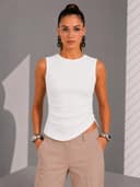 FYLTR Women's Sleeveless Ruched Side Top | Asymmetrical Hem Top | Slim Fit 5