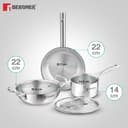 Bergner TriPro 4 Pcs Tri-Ply Stainless Steel Induction Bottom Cookware Set - 22cm (2L) Kadai and 22cm (1L) Frypan with Common Stainless Steel Lid, 14cm (1L) Teapan, Less Oil Use, Easy to Clean 3