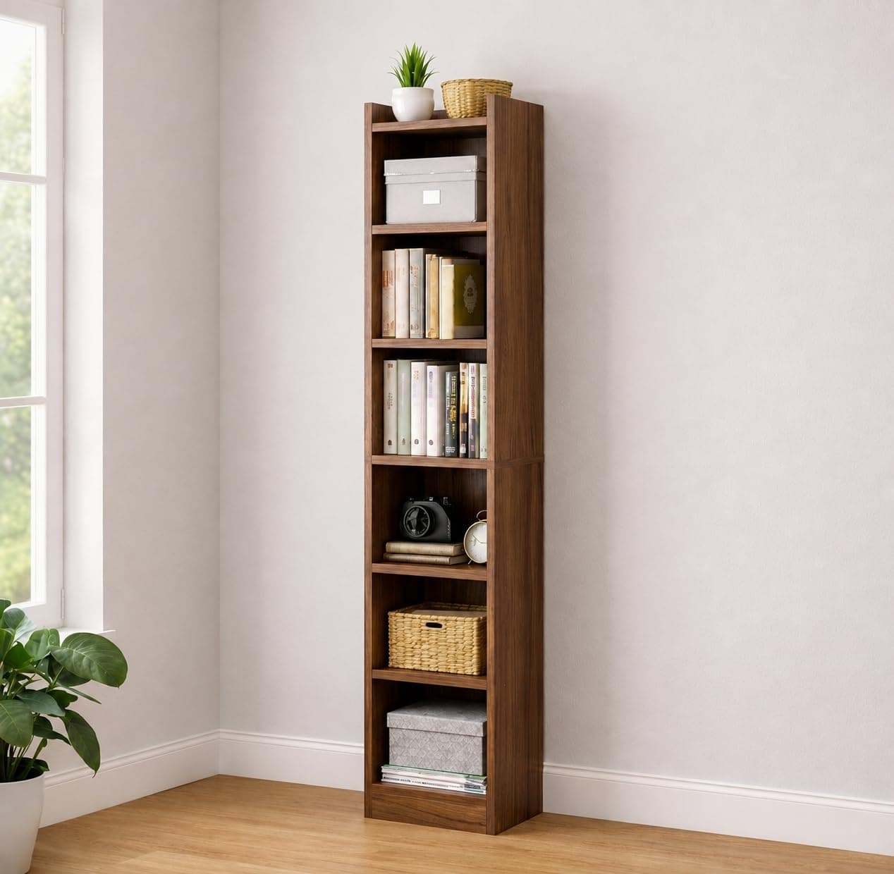 ECOLINE 7 Tier Wooden Book Shelf for Home, Sturdy Engineered Wood Bookshelf