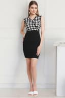 POPWINGS Women Casual Black & White Sleeveless Printed Knee Length Bodycon Dress 3