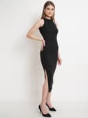 POPWINGS Casual Solid Long Bodycon Dress for Women || Long Halter-Neck Bodycon Dress for Women || Sleeveless Summer Western Dress for Women 2