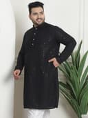 SOJANYA Plus(Since 1958) Men's Cotton Relaxed Fit Straight Radiant Elegance Sequinned Kurta for Navratri, Garba & Puja 3