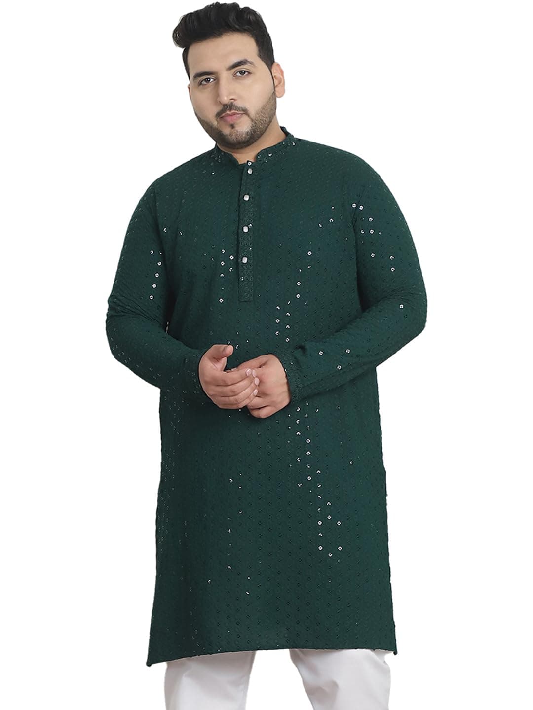 SOJANYA Plus(Since 1958) Men's Cotton Relaxed Fit Straight Radiant Elegance Sequinned Kurta for Navratri, Garba & Puja