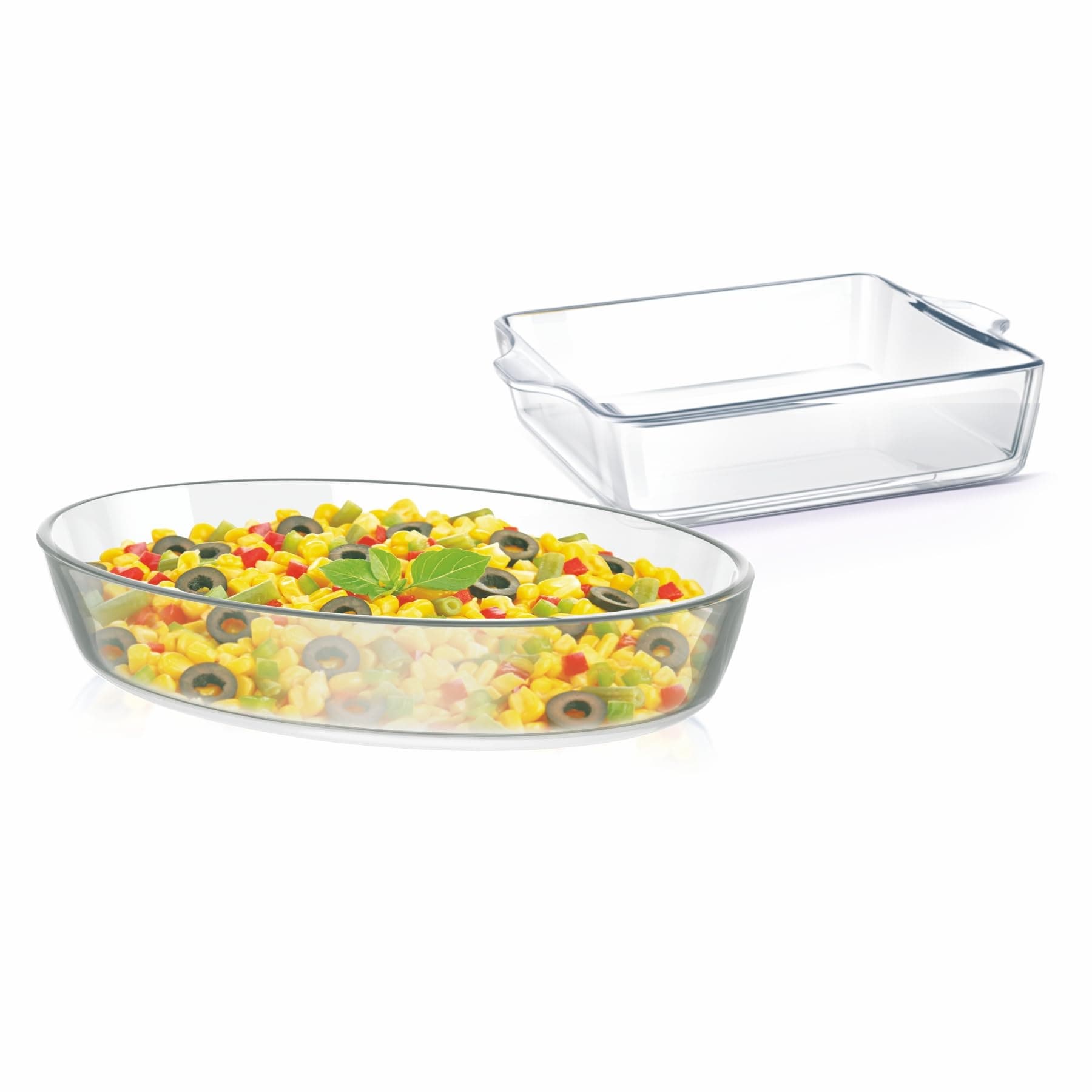 Signoraware Bake 'N' Serve Borosilicate Glass Dish Set| Microwave Safe| Baking & Serving| Crack Resistant| Reheating Food| Ideal Gifting Set (700ml + 500ml| Set of 2| Clear)