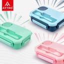 ATTRO Proton 4 Compartment Lunch Box with Small Container & Spook, Fork Included Snap Lock Design Leak-Proof BPA Free Food Grade-1550ml Peach 5