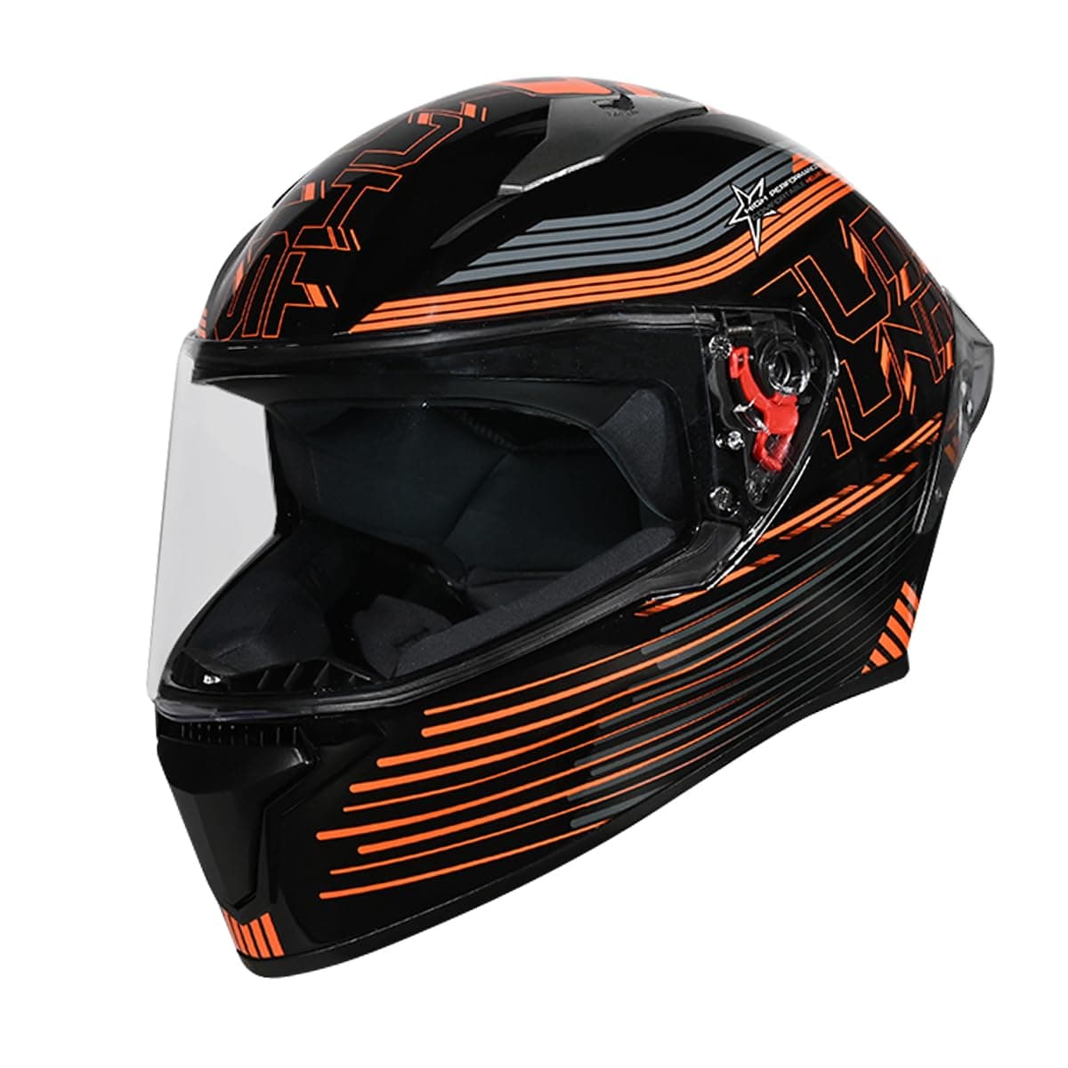 STUDDS Thunder D11 ISI and DOT Certified Full Face Helmet for Men and Women with Clear Visor - Black Orange L