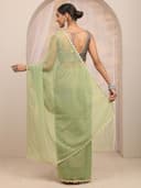 Libas Solid Net Saree for Women With Unstitched Blouse Piece | Traditional Saree for Party & Wedding 3