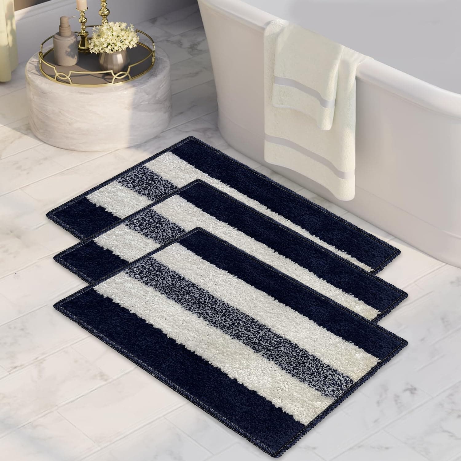 CANWAY® 1100 GSM Rectangular 3 Pieces|50 x 35 cm| Anti-Skid Microfiber Bathroom Door Mat, Water Absorbent Floor Mat|Blue