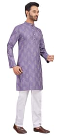 Studio Shringaar Men's Cotton Blend Relaxed Fit Ikat Printed Knee Length Kurta 5