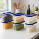 Amazon Brand - Solimo Modular Plastic Storage Container With Airtight Lid | BPA-Free Plastic | Microwave Safe | Dishwasher Safe | 1.2 Litres | Set of 6 (Blue) 2