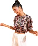 POPWINGS Women Casual Multi Color Animal Printed Satin Crop Top | Women Tops | Women Regular Tops | Women Tops | Women Stylish Tops 1