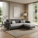 CASASTYLE Noviq 4 Seater L Shape Sofa Set with Movable Ottoman | Flexible Left or Right Layout | Cozy Velvet Fabric | Soft Touch Seating | Modern Designer Sofa for Living Room (Dark Grey-Light Grey) 1