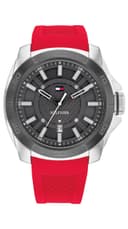 Tommy Hilfiger Men's Red Stainless Steel & Silicone Strap Black Dial Analog Watch 5