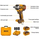 Ingco Brushless Impact Wrench, Nut-Busting Torque 650Nm, 20V Cordless 1/2 Inch Battery Impact Gun, 2200RPM with 2 PCS 4.0 Ah Battery Packs and Fast Charger 4