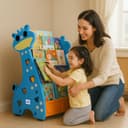 Amazon Brand - Jam & Honey Animal Theme Bookshelf for Kids|4-Tier Display Rack |Storage|Organizing|Kids Bookcase|Perfect for Home,Play-Schools,Nursery|Easy Assembly| Compact|Plastic,Blue Orange 1