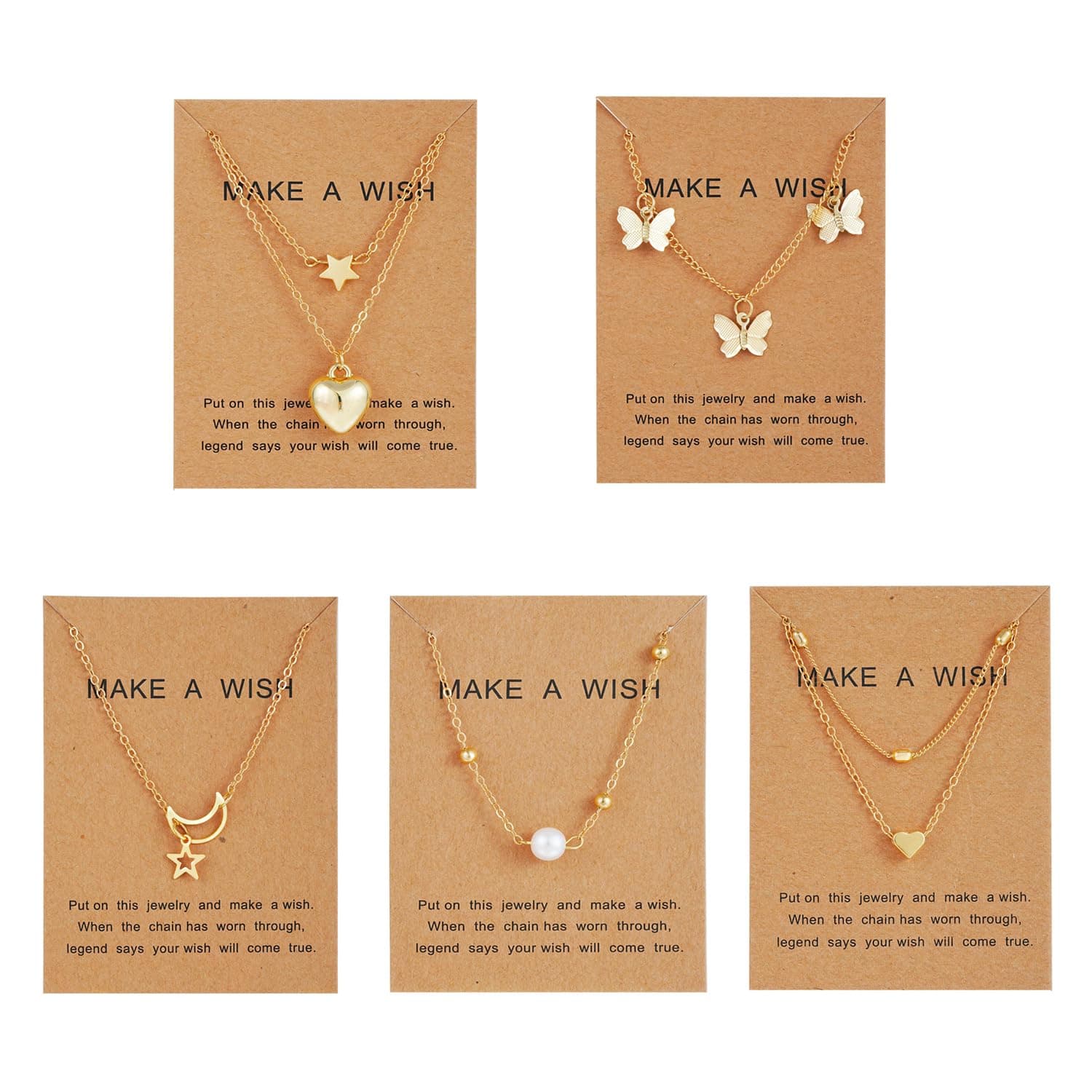 Shining Diva Fashion 5 Pcs Latest Stylish Heart Butterfly Pearl Necklace Jewellery Set for Women Pendant Necklace Gifts for Girls (rrsd16476np)