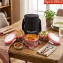 Signoraware Meal Mate Stainless Steel Big Lunch Box with Bag (450mlx3, Red) 3