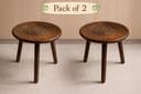 Solid Wood Round Side Table for Living Room | Compact Sofa End Table with 3 Legs | Minimalist Wooden Accent Table for Bedroom Balcony Office Home Decor (Combo Pack 2) 3