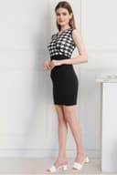 POPWINGS Women Casual Black & White Sleeveless Printed Knee Length Bodycon Dress 4