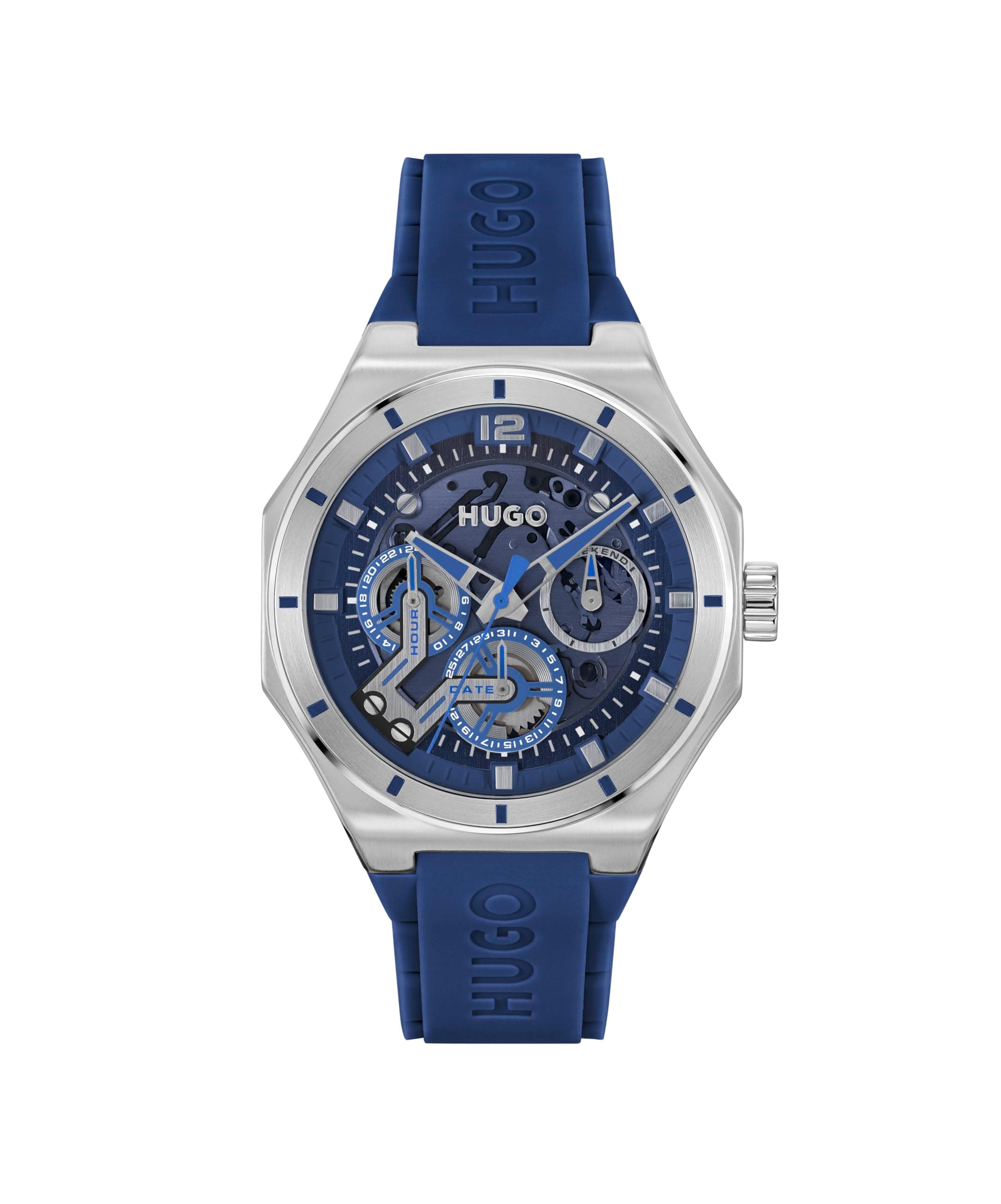 HUGO Grail Skeleton Qtz Multifunction Blue Round Dial Men's Watch |Blue Silicone Material | Strap Watch - 1530375