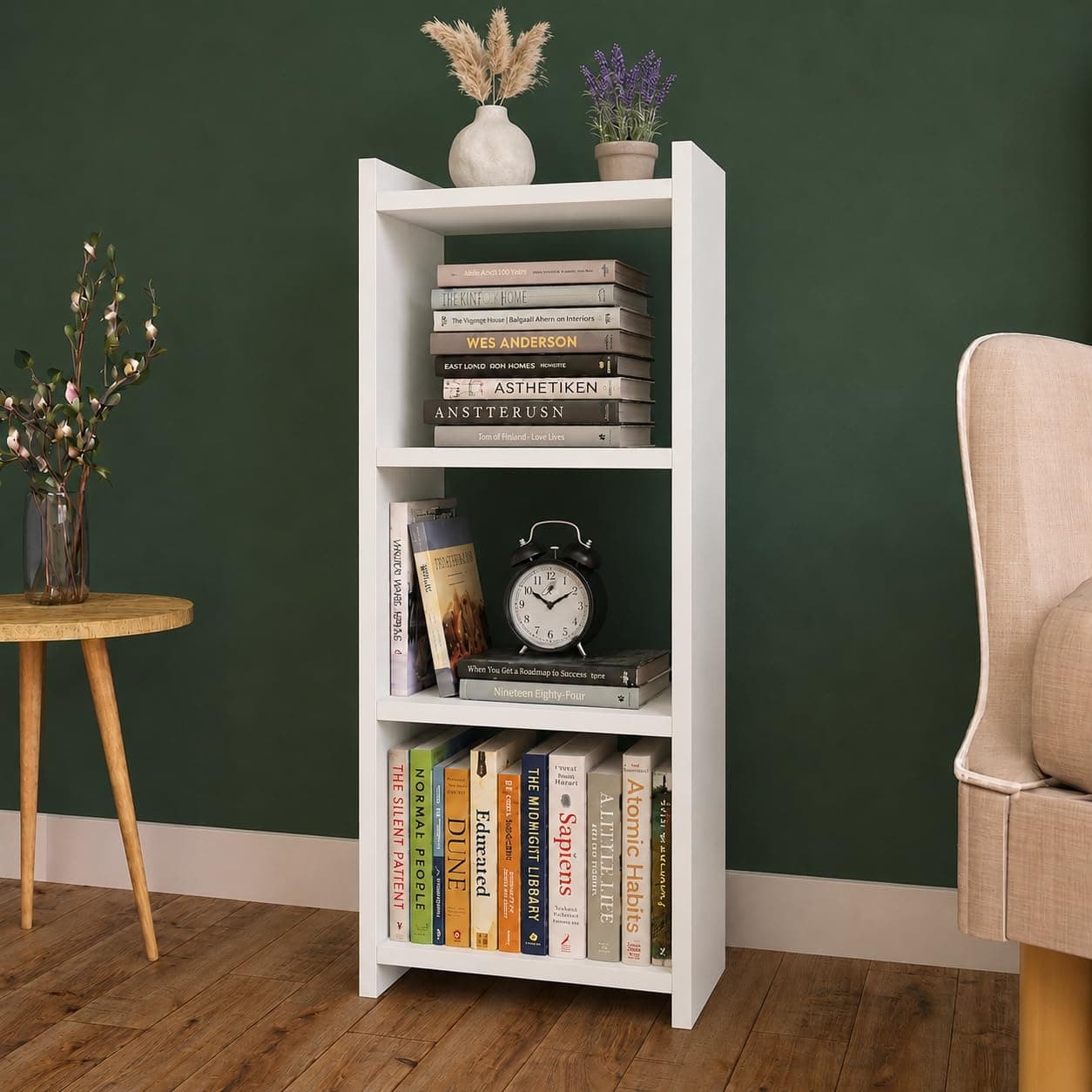 Book Shelf Wooden for Home, 3 Tier Sturdy Bookshelf, Book Rack, White