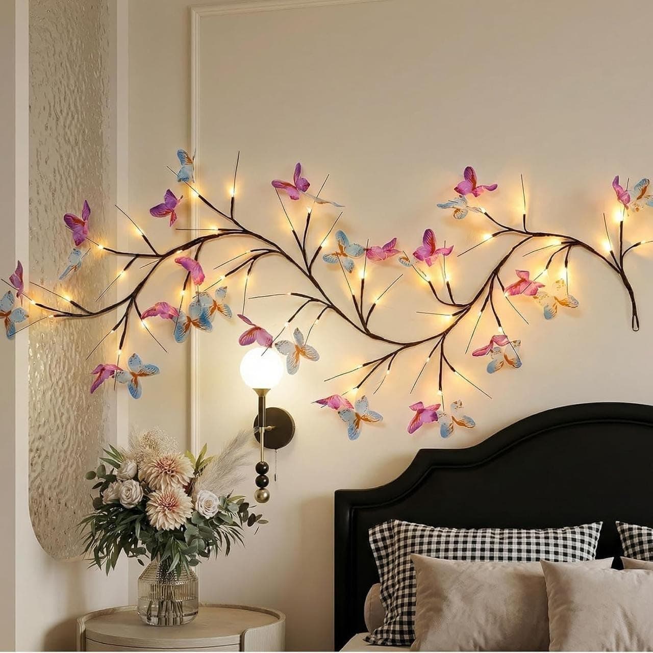 Flower LED String Lights for Wall Decor with Remote Control, USB Powered Flexible Fairy Lights for Bedroom, Living Room, Wedding, Festival and Home Decoration, Butterfly Blossom_Butterfly Blossom