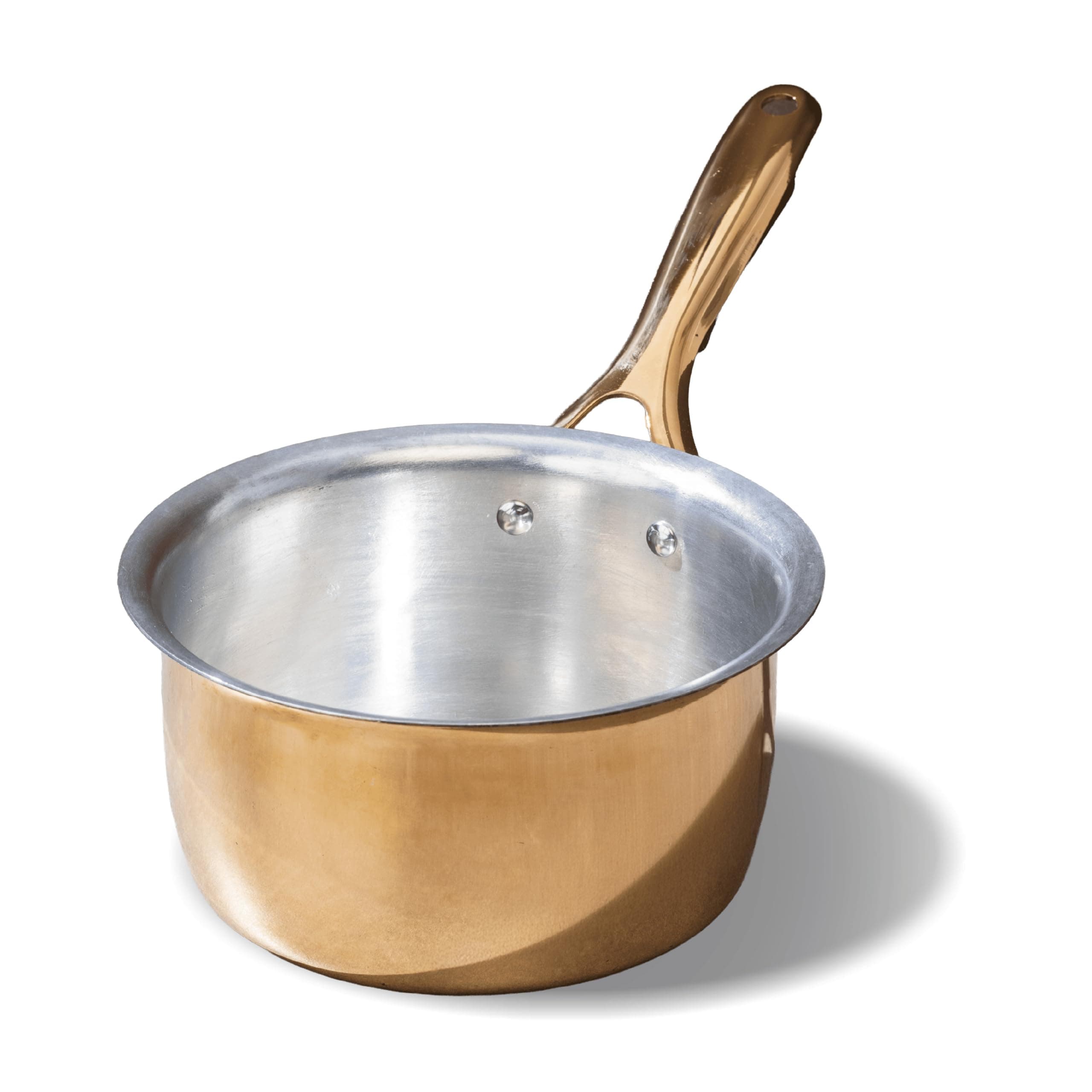 P•TAL Brass Saucepan 1.2L with Insulated Heat-Resistant Handle | 100% Pure Brass Tin Coated Tea Pan | Chemical-Free and Non-Stick (Free 30ml Copper & Brasss Cleaning Solution)