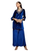 Shae by SASSAFRAS Women Velvet Emb V-Neck Short Kurta With Palazzos 1