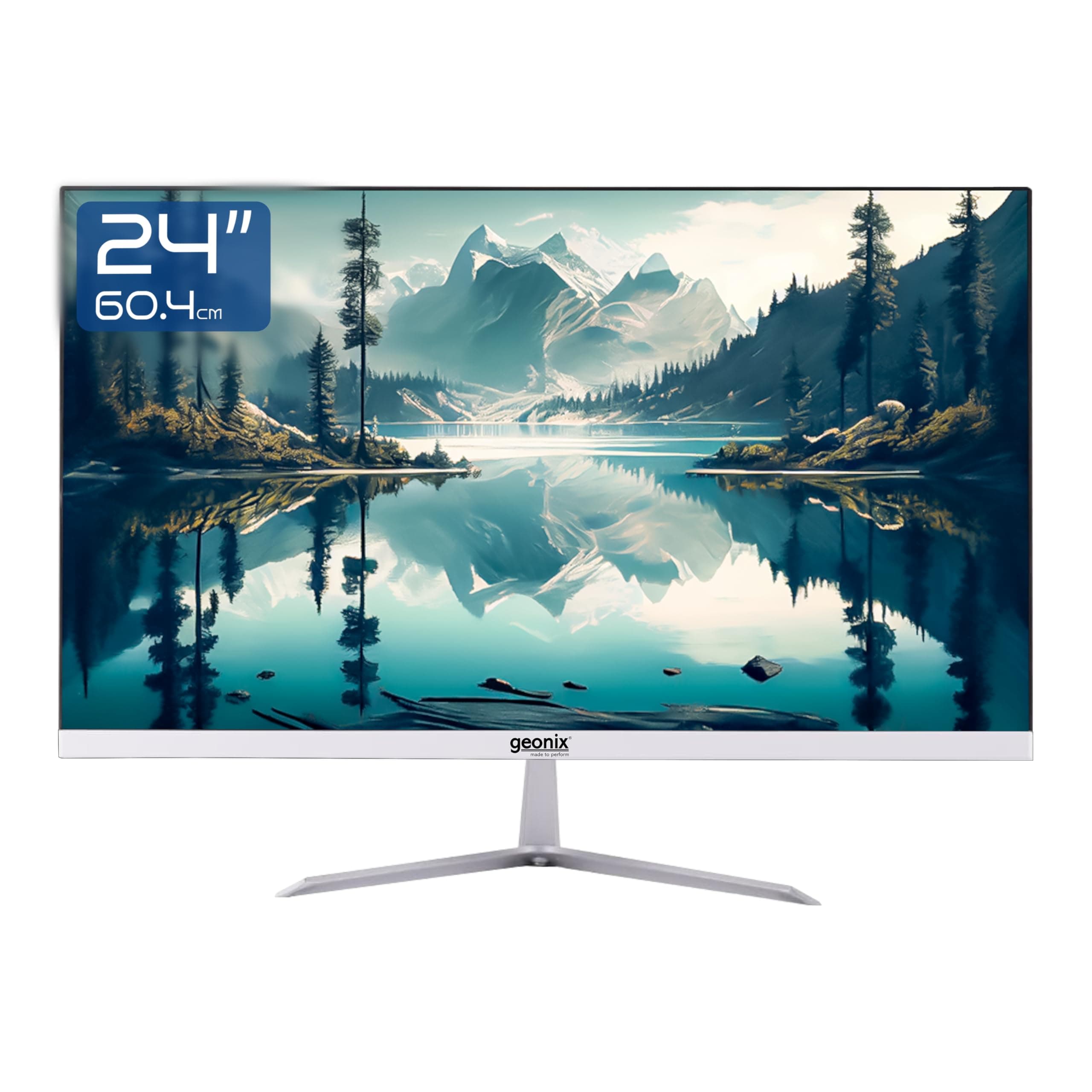 GEONIX 24 Inch IPS Computer Monitor Full HD 1920x 1080 Monitor, 3000:1 Contrast Ratio Frameless Display, 75Hz Refresh Rate, HDMI and VGA, 16.7 Million Colors PC Screen, 3 Years Warranty (White)