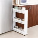 Amazon Basics Slim Rolling Storage Rack – 3-Tiered Shelf Plastic Slide-Out Organizer | Space-Saving, Multipurpose | for Kitchen, Bathroom, Laundry, Pantry & Utility Storage | Floor Standing | White 1