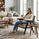 Kingsman Furnitures ABEL Rattan Teak Wood Accent Arm Chair for Home Bedroom, Living, Dining, Drawing Room | Ultra Soft and Comfortable for Stress Free | Removable Cushion (Black-Beige-Velvet) 3