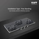 KAFF Gas Stove/Cooktop 3 Burners 77 CM, Black Coated Brass Burners With Auto Electric Ignition, Decorative SS Moulded Strip on All Sides for Edge Protection Black | CTQ773BAI 5