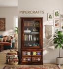 Solid Sheesham Wooden Bookshelf with Glass Door for Living Room, Multipurpose for Home Office Bed Room Study Kitchen, Solid Wood Bookcase Provincial Teak Finish 5