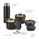MILTON Pro Lunch Box with Steel Cutlery, 3 Microwave Safe Inner Steel Containers (180ml, 320ml, 450ml) Plastic Chutney Dabba 100ml, Bottle 750ml with Insulated Bag, Office Tiffin, Black 2