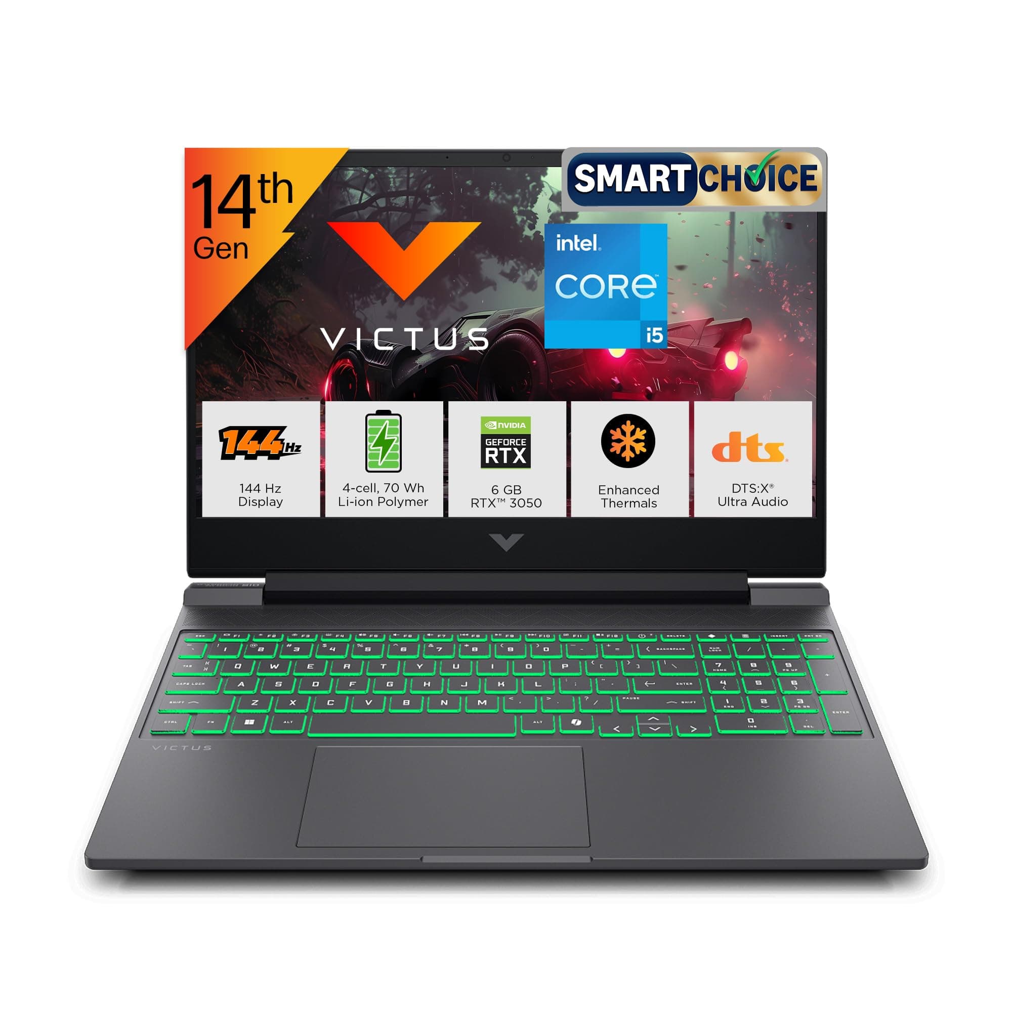 HP Smartchoice Victus, 14th Gen Intel Core i5-14450HX, 6GB RTX 3050, 24GB DDR5(Upgradeable) 512GB SSD, 144Hz, 300 nits, 15.6''/39.6cm, Win11, Office 24, Mica Silver, 2.3kg, fa2303/15tx, Gaming Laptop