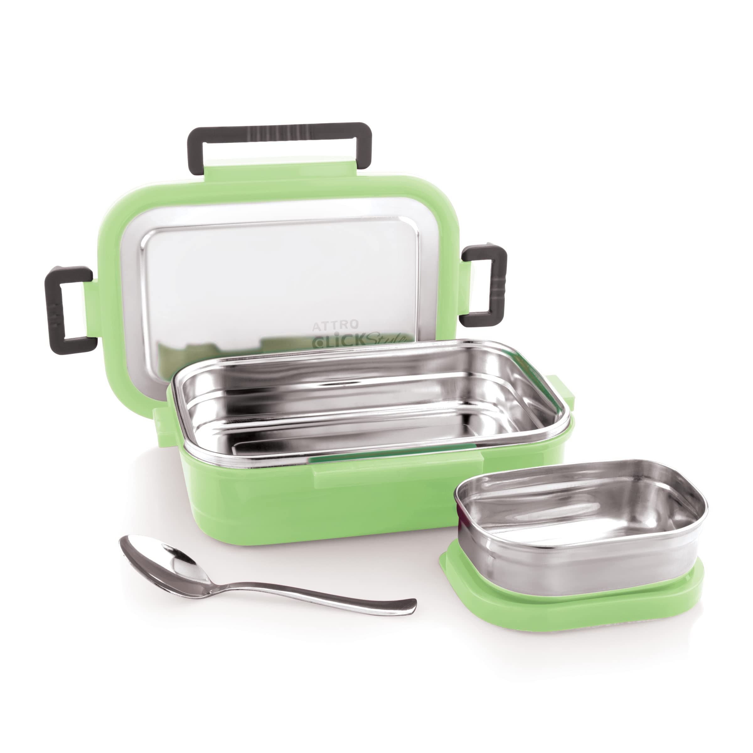 Attro Click Style Stainless Steel Insulated Airtight Leak-Proof Lunch Box for Office, School, Picnic, 800 Ml - Green