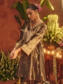 FIORRA Women Brown Ice Velvet Embroidered Kurta Set with Dupatta 5