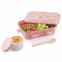 ATTRO Smiley Bite Plastic Lunch Box – 3 Compartment Bento Tiffin, Leak-Proof & Durable, Plastic Spoon, Ideal for Kids, School, Picnic– 1220ml+200ml, Peach 1