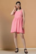 POPWINGS Casual Self Design Crush Dress for Women || Sleeveless Summer Dress for Women || Latest Stylish Knee-Length Women Dress || Square Neck Casual Women Dress 2