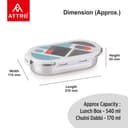 Attro Pluto Stainless Steel Lunch Box with 1 Small Container Airtight Leak-Proof Food Grade - Grey 540ml+170ml 4