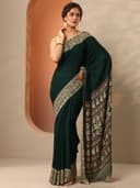 Libas Solid Satin Saree With Unstitched Blouse Piece 2