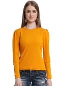 POPWINGS Casual Solid Puff Button Long Sleeves Top for Women || Summer Round Neck Stylish Western Top for Jeans 1