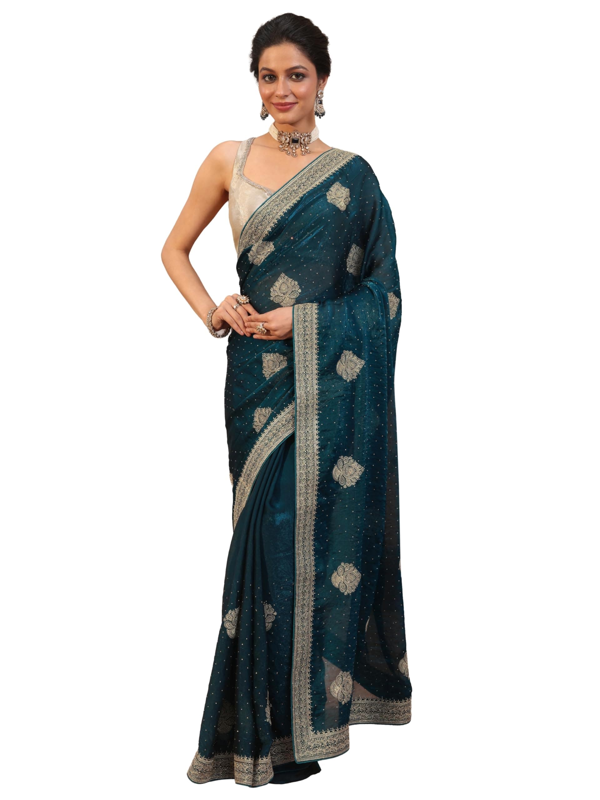 Libas Embellished Tissue Saree for Women With Unstitched Blouse Piece | Traditional Saree for Party & Wedding