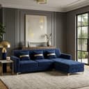 CASASTYLE Akon 4 Seater L Shape Sofa Set with Movable Ottoman | Flexible Left or Right Layout | Cozy Velvet Fabric | Soft Touch Seating | Modern Designer Sofa for Living Room (Aqua Blue-Dark Grey) 5