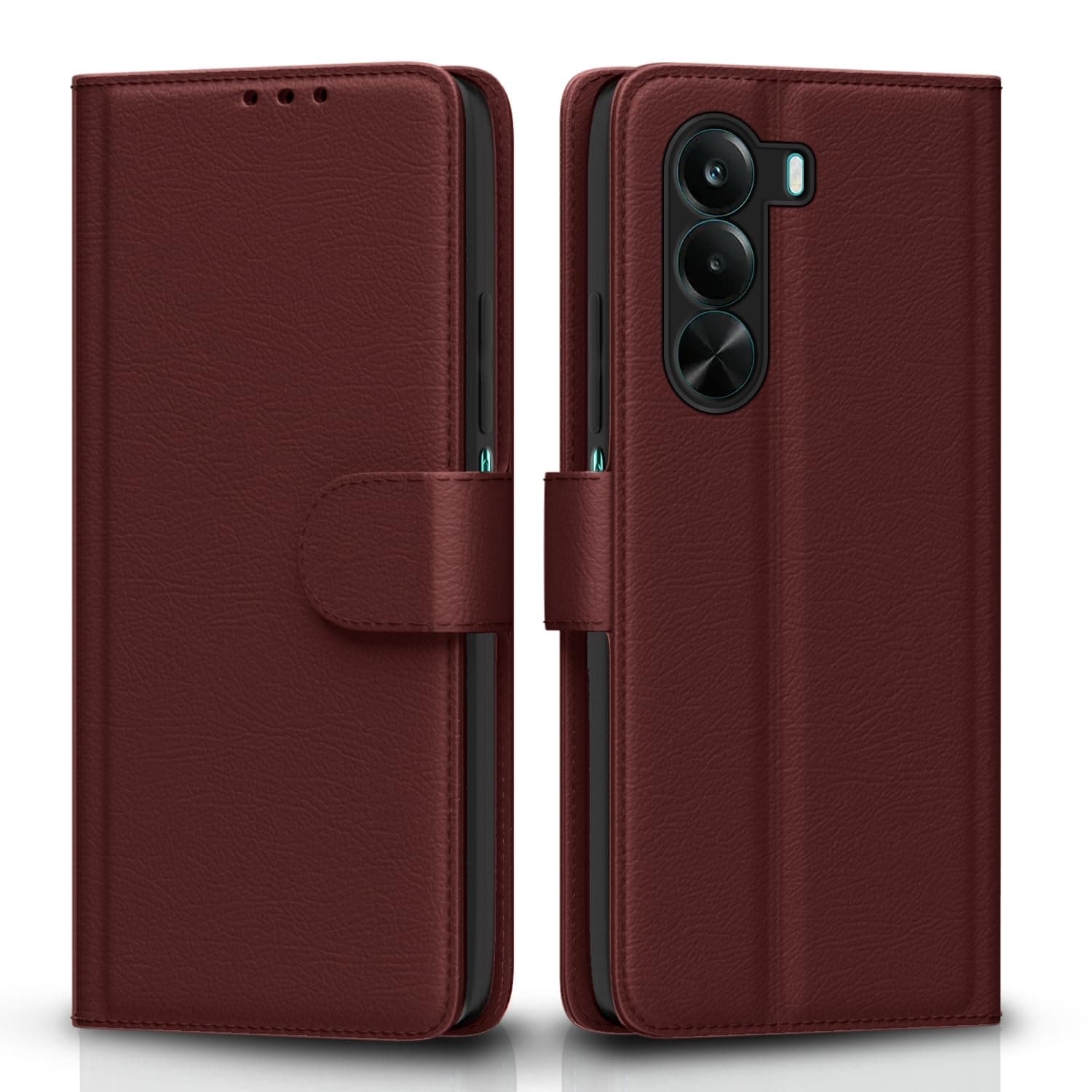 Pikkme Flip Cover for Realme P4x 5G Leather Finish | Inside TPU with Card Pockets | Wallet Stand and Shock Proof | Complete Protection Flip Case (Brown)