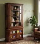 Solid Sheesham Wooden Bookshelf with Glass Door for Living Room, Multipurpose for Home Office Bed Room Study Kitchen, Solid Wood Bookcase Provincial Teak Finish 4