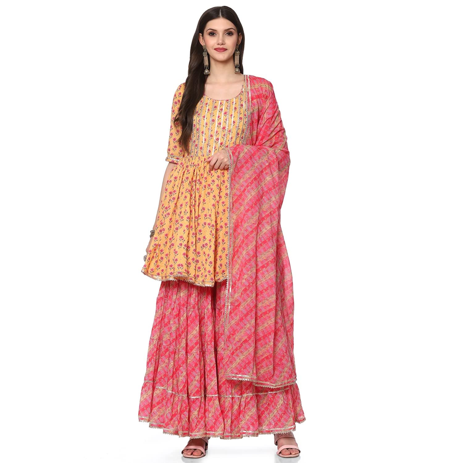 BIBA Women Cotton Flared Kurta Garara Suit Set