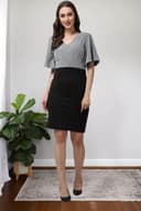 POPWINGS Women Casual Black & White Sleeveless Printed Knee Length Bodycon Dress 2
