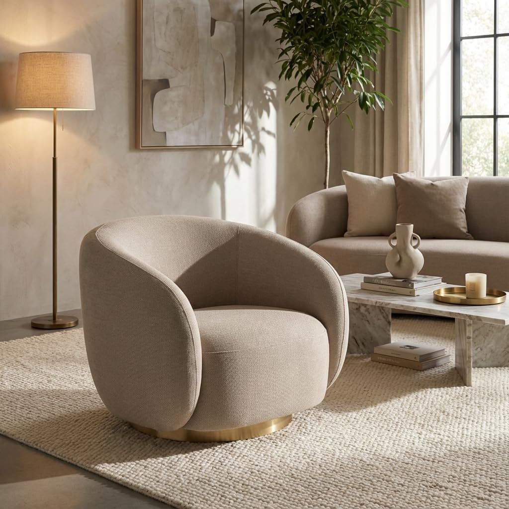 Kingsman Furnitures Brok Swivel Luxury Accent Arm Chair 360 Degree Rotatable Sofa for Home | Bedroom, Living & Drawing Room | Ultra Soft and Comfortable for Lounge (Avalon Sand, Non-Swivel)